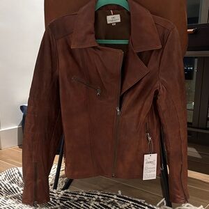 Chic Brown Leather Jacket Made in Tuscany Italy